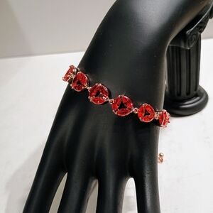 Elegant Red Gemstone and Copper Adjustable Bracelet